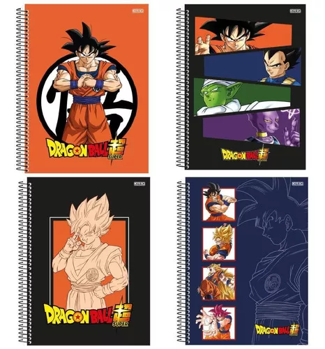 Kit 4 Cadernos Goku Dragon Ball Super Espiral Universitário Cor