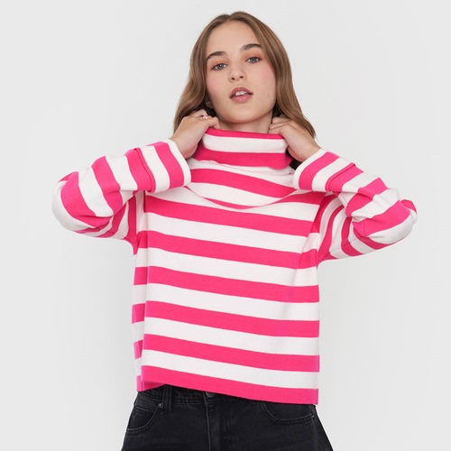 Sweater Mujer Cuello Tortuga Fucsia Corona