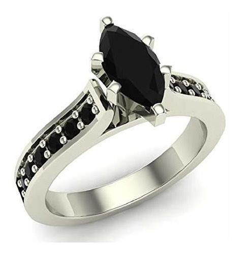 Oro Marquesa Anillo De Compromiso De Diamantes Negro Cut 1,0