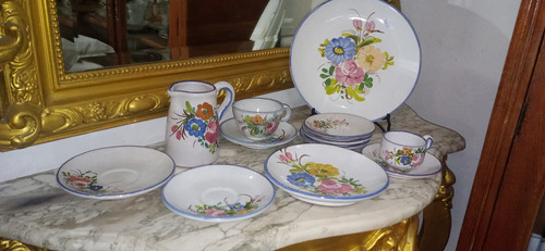 Antigua Vajilla Ceramica Origen Peru Floral 12 Piezas N356