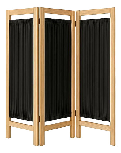 Biombo De Madera Natural 3 Paneles - Biomboss Decorativo Negro Crema