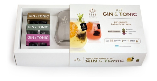 Imagen 1 de 10 de Kit Gintonic Caja Mixologia Botanica Copa Infusiones Sorbete