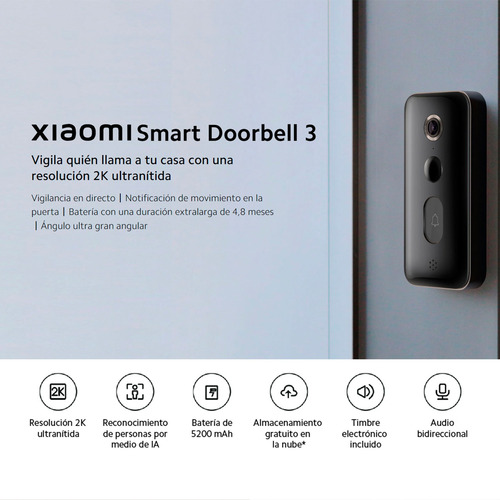Xiaomi Smart Doorbell 3 Timbre Inteligente Wifi Batería Negro