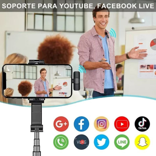 Micrófono Hd De Solapa Inalámbrico Para Celular 3 En 1 Negro