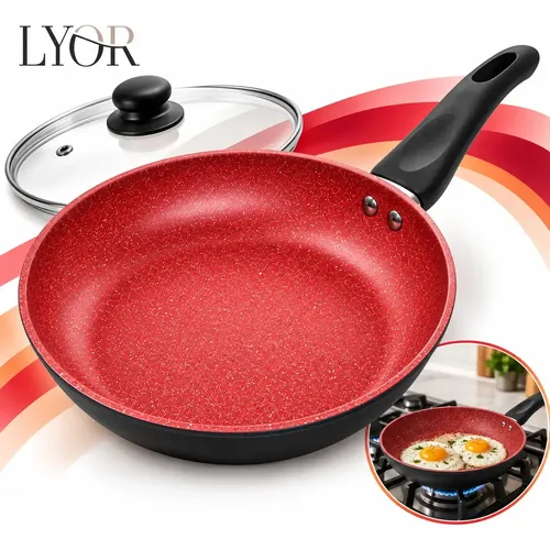 Frigideira Cerâmica Antiaderente Grande 24cm com Tampa de Vidro Lyor Panela Alum