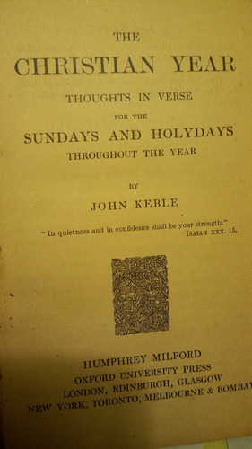 John Keble - The Christian Year Thougs In Verse - Antique Ed