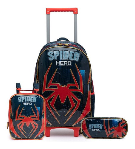 Kit Mochila Infantil Rodinhas Escolar Spider Hero Aranha