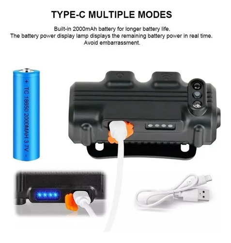 Linterna Frontal Táctica Recargable, 6 Modos Xpg+cob