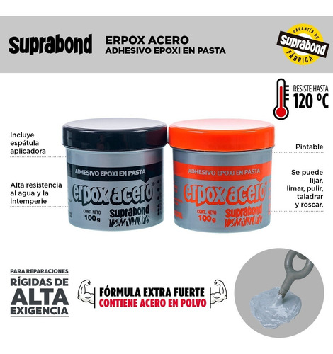 Imagen 3 de 5 de Adhesivo Epoxi Suprabond Erpox Acero Máxima Soldadura S/c