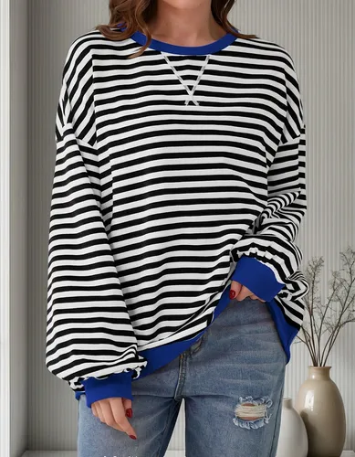 Buzo Mujer Oversize A Rayas Cuello Redondo