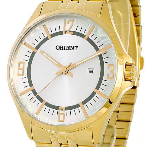 Relógio Orient Masculino Dourado Mgss1235 S2kx Analogico Cor do fundo Prateado