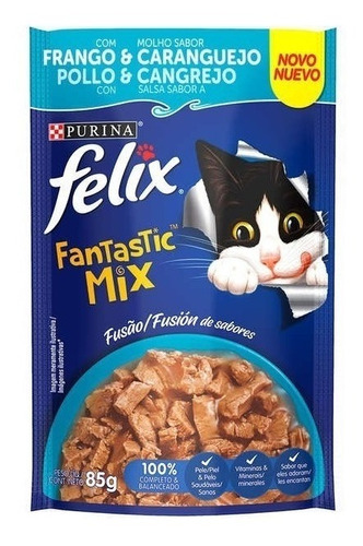Alimento Felix Fantastic Mix para gato adulto todos os tamanhos sabor frango e caranguejo em saco de 85g