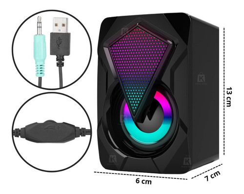 Caixa Caixinha De Som Gamer Para Computador Pc Usb Led Rgb