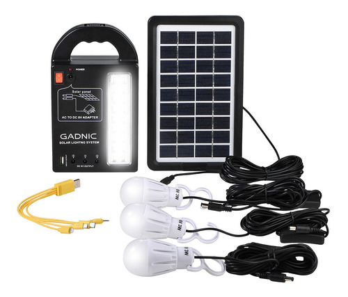 Luz De Emergencia Solar Gadnic Con Panel Portátil Cargador Color Negro