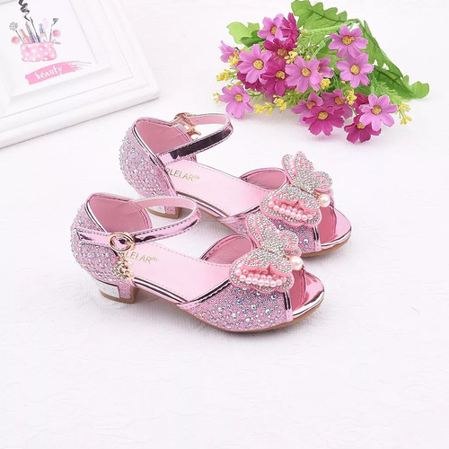 Niñas Bowknot Perla Zapatos De Tacón Alto Sandalias Princesa
