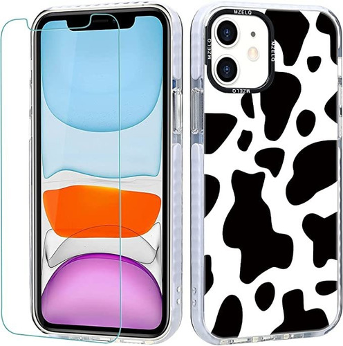 Mzelq Diseñado Para Teléfono 11 Caso, Lindo Cow Print Tpu Te