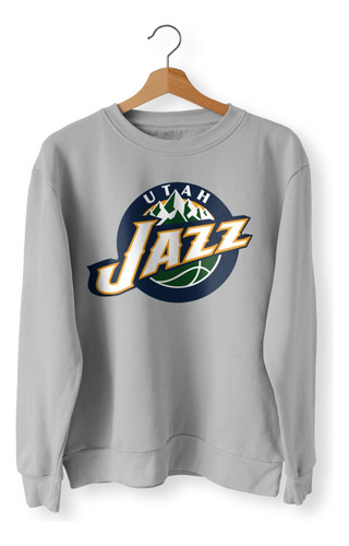 Buzo Nba Cuello Redondo Utah Jazz Logo Vintage Gris