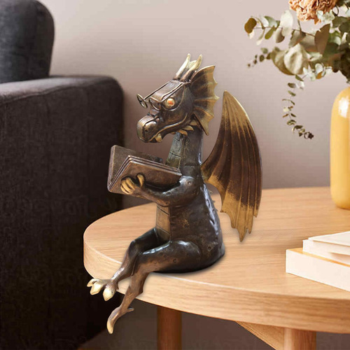 Estatua De Libro De Lectura De Dragón, Decoración De