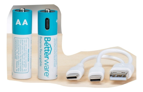 Pilas Recargables Betterware Aa 2 Piezas Con Su Cable 23092