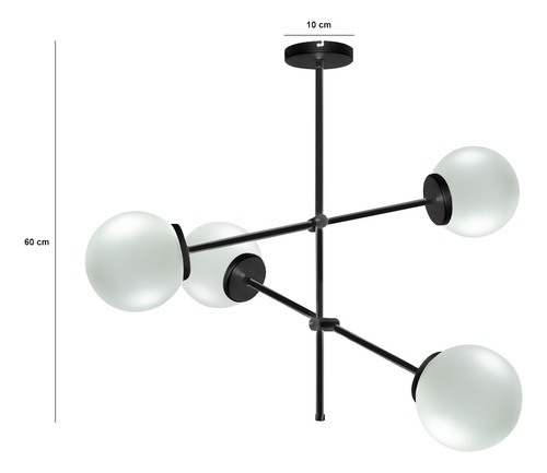 Colgante Plafon Araña 4 Luces Vidrio Globo 15cm Apto Led E27 Estructura Negro