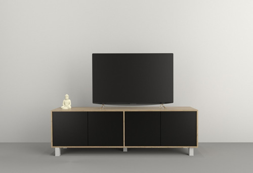 Rack Mesa Modular 4 Puertas Tv Lcd Nordico Minimalista 75´´ Color Olmo Negro