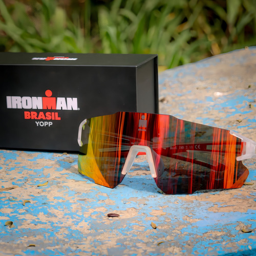Óculos De Sol Yopp Performance Ironman Brasil Mask Imb2.10 Armação Branco Haste Branco E Vermelho Lente Vermelho