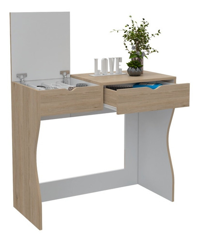 Mueble Tocador Perla, Beige Y Blanco