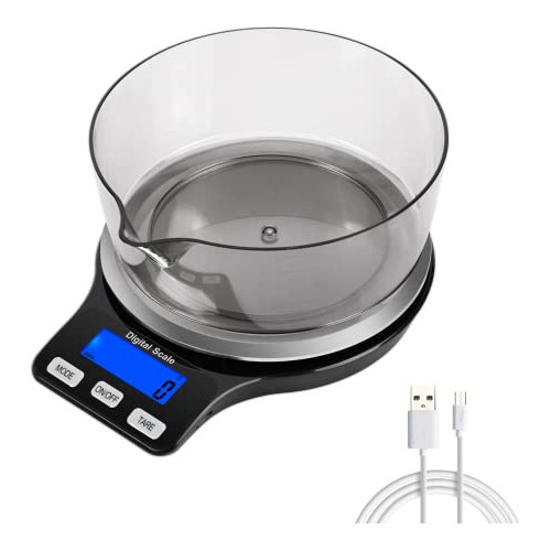 Kitchen Food Scale With Bowl, 5kg 11lb Usb Rechargeable...