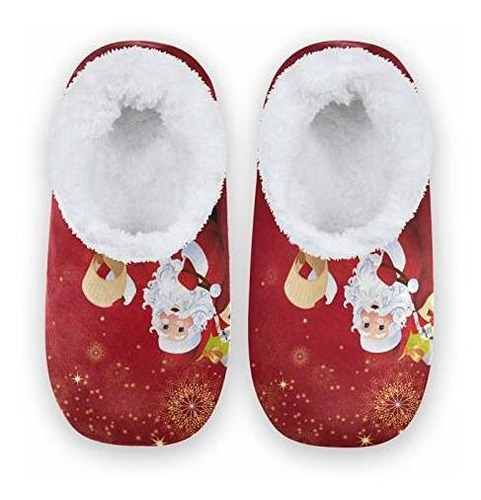 Zapatillas De Casa De Navidad De Papá Noel Con Copo De Nieve