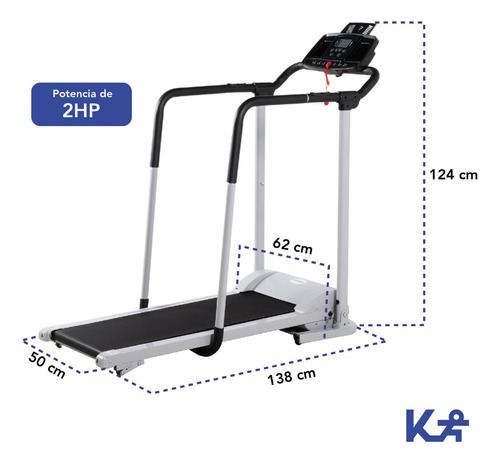 Caminadora Electrica Barandas De Seguridad Plegable 2 Hp Color Gris