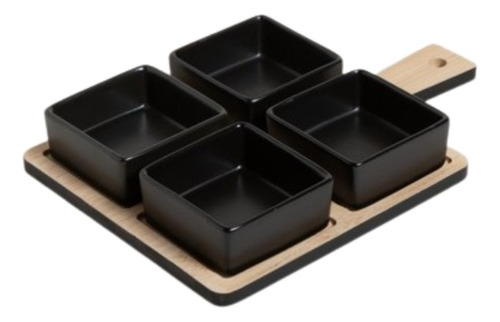 Copetinero Negro C/ Base Bamboo | Cuadrado Set X 4 (519055)