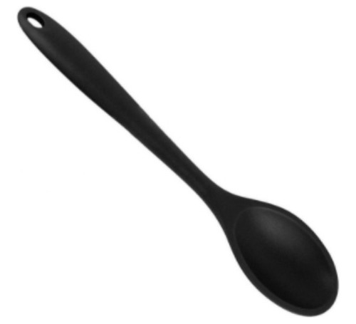 Cuchara redonda de silicona para utensilios de cocina, mango de 27 cm, color negro