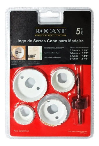 Kit Serra Copo Para Madeira 3254mm 5 Peças Rocast