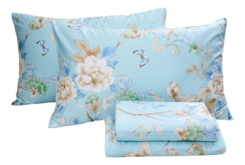 Fadfay Floral Bedding Shabby Blue Bird Print Juego De Sábana