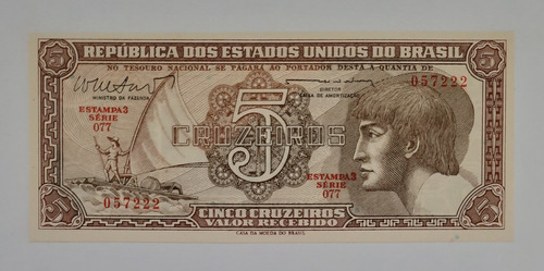 Cédula Fe Série 077 5 Cruzeiros 1962 Índio Brasil (Usado)