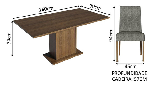 Sala De Jantar Mesa Tampo Madeira 6 Cadeira Rs Renata Madesa Cor Rustic/Silver Desenho do tecido das cadeiras Liso