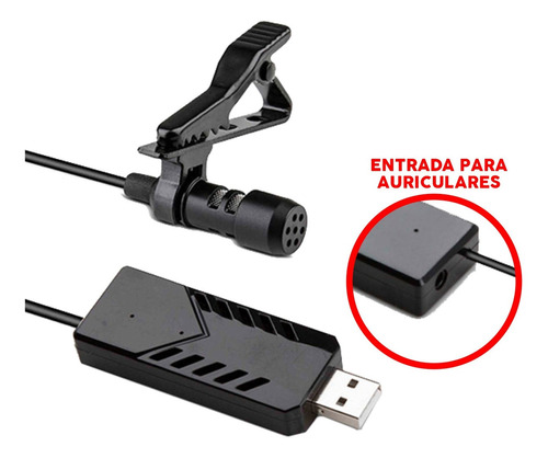 Microfono Corbatero Usb Entrada Auricular Notebook Pc Envios