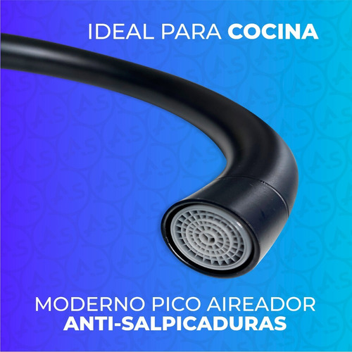 Imagen 5 de 10 de Grifería Canilla Monocomando Larga Cocina Negra Mate Mesada