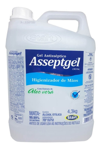 Gel Antisséptico Asseptgel 70% - Higienizador De Mãos 4,3kg