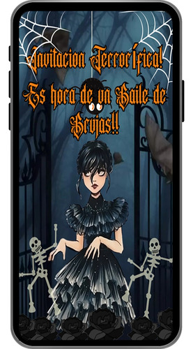 Pack Invitación Digital Animada Halloween Merlina Addams.