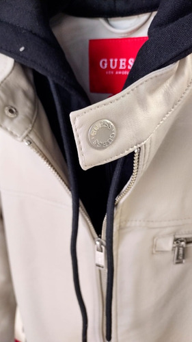 Chamarra Guess Biker Hombre Original Casual Blanco Vintage