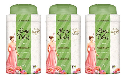 Kit 3 Talco Alma De Flores Tradicional 100g Perfumado
