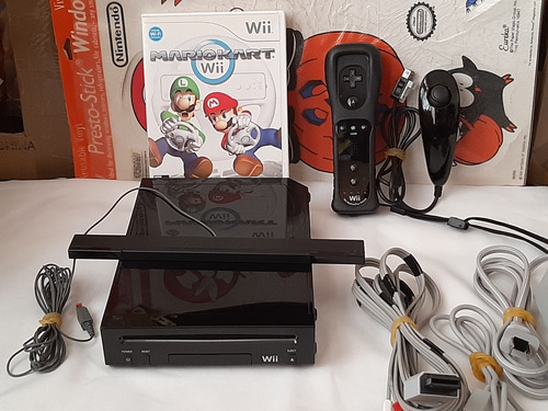 Wii Negro Con Mario Kart,1 Control,1 Nunchuck Y Cables.buena