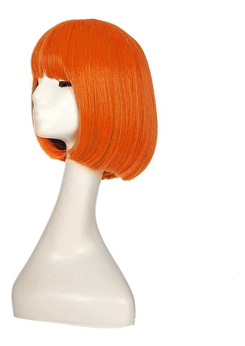 Imagen 3 de 10 de ¡ Peluca Corta Naranja Fantasía Para Fiestas & Halloween !!