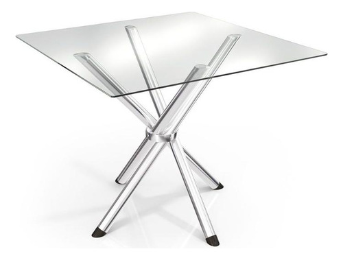 Conjunto: Mesa Sala Jantar Volga C/ Tampo De Vidro 90cm E 4