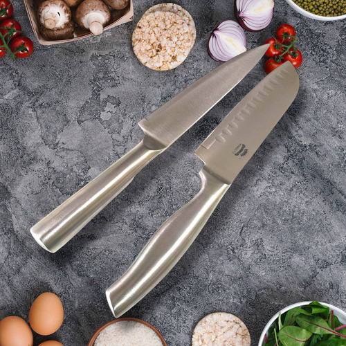 Juego De Cuchillos Chef Santoku Profesional X2 Cocina Acero