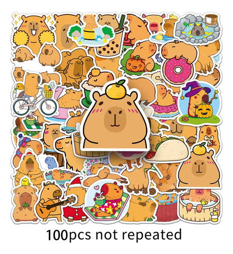 Calcomanias 100 Stickers Capibara Pegatinas Capibara Kawai
