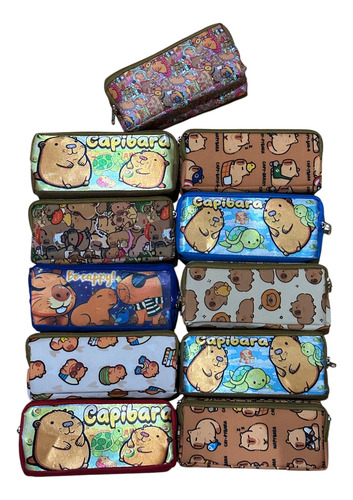 20 Lapicera Escolar Capibara Doble Cierre Infantil Marrón Oscuro Capibara