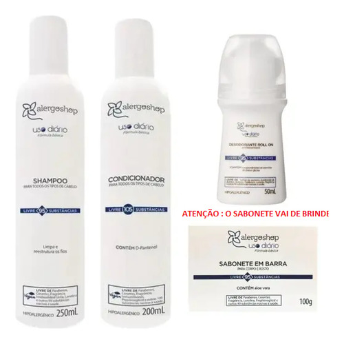 Kit Toalete Hipoalergênico Alergoshop,shamp,cond.,desod.sab.