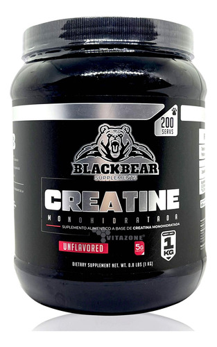 Creatina Monohidratada 1 Kg Blackbear 200 Servicios